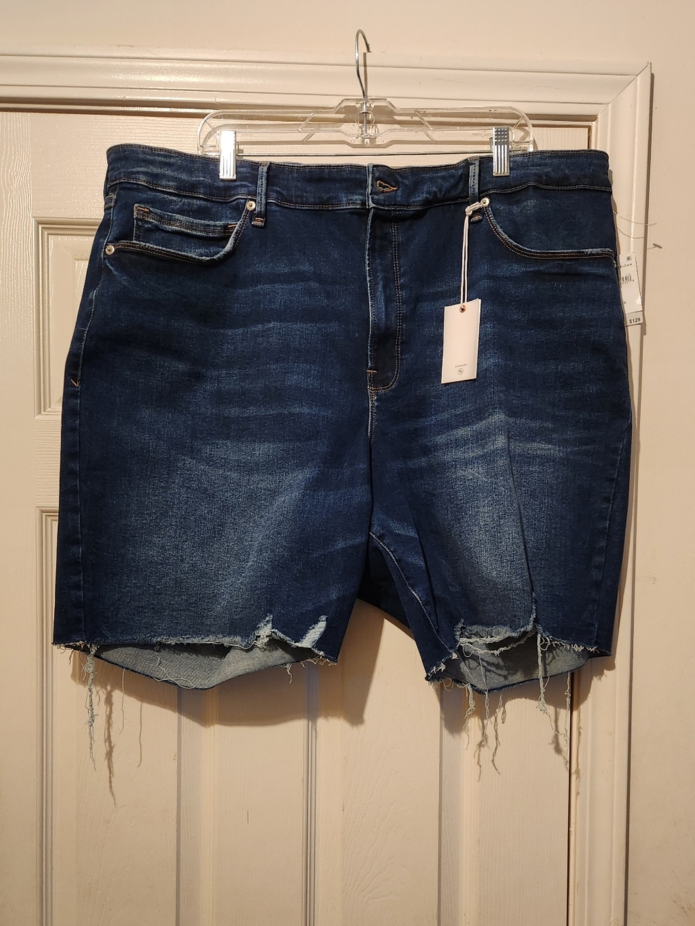 Women's Dark Blue Distressed Denim Bermuda Shorts. Size 28 - 32